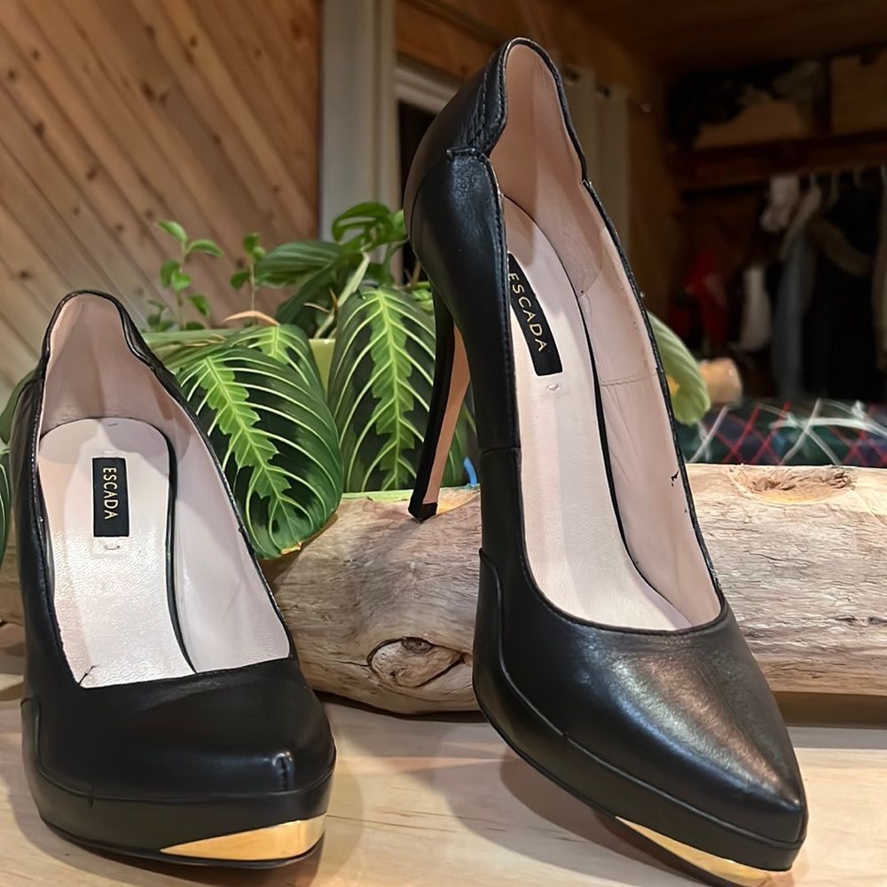 Escada black and gold leather heels - Picture 2 of 14